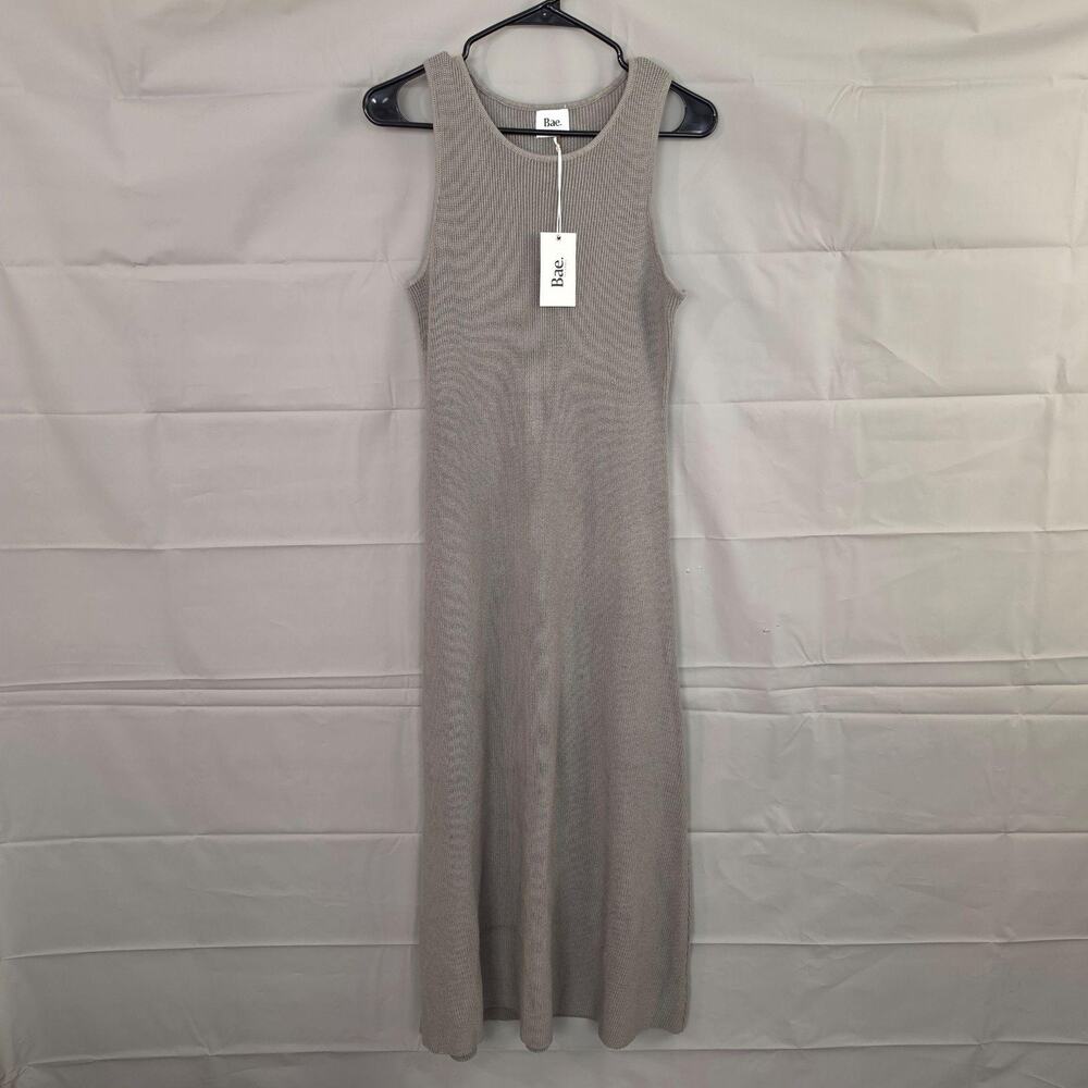 Bae The Label Dress Medium Whispers Maternity Midi Ribbed Knit Khaki Relaxed Fit
